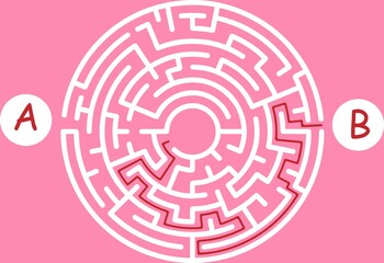 Labyrinth shape design element. Two entrance, one exit and one right way to go, but many paths