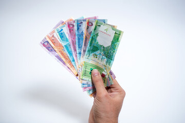 Qatar Currency Newley Launched Bank Notes. Qatari Riyal ,Notes,500,200,100,50,10,5,1 on isolated...