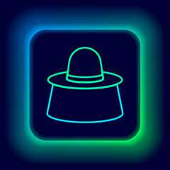 Glowing neon line Beekeeper with protect hat icon isolated on black background. Special protective uniform. Colorful outline concept. Vector