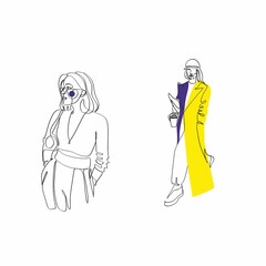 Fashion model concept, woman beauty minimalist, vector illustration. Luxury shop logo. Line art drawing woman