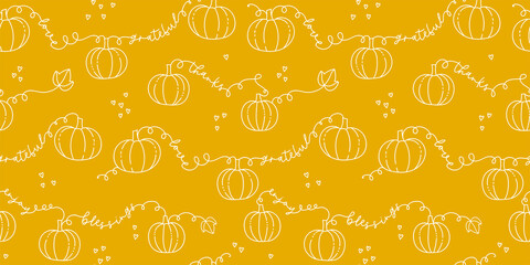 Cute hand drawn Thanksgiving seamless pattern, doodle pumpkins, leaves and decorations - great for textiles, wrapping, banners, wallpapers, background - vector design