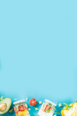 Healthy vegetable salad in jars