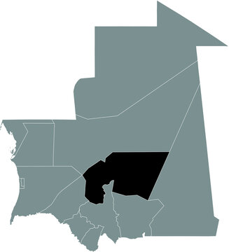 Black highlighted location map of the Mauritanian Tagant region inside gray map of the Islamic Republic of Mauritania