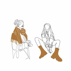 One line woman fashion, creative freehand composition in contemporary abstract style with colorful geometric elements. Beauty fashion female young figure. Tempura design for print, card, poster