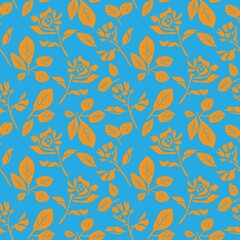 Fototapeta na wymiar Orange Botanical Floral Seamless Pattern Background