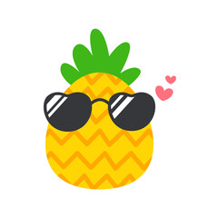Cartoon pineapple wearing sunglasses in summer Isolated on white background