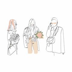 Fototapeta premium One line woman fashion, creative freehand composition in contemporary abstract style with colorful geometric elements. Beauty fashion female young figure. Tempura design for print, card, poster