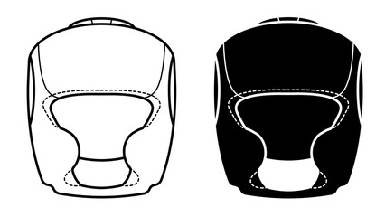 protective boxing helmet. Protective equipment of taekwondo, karate fighter. Black and white vector © RNko