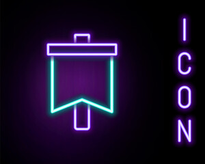 Glowing neon line Flag icon isolated on black background. Victory, winning and conquer adversity concept. Colorful outline concept. Vector