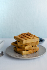 Healthy homemade buckwheat flour gluten-free waffles stacked high