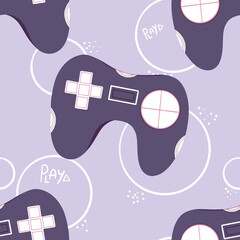 Gaming seamless pattern gamepad flat illustration. Video game digital paper, fabric, cover. Gamer background 