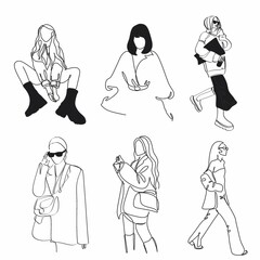 Set of fashion woman line art covers for social media stories, cards, flyer, poster,cmobile app, banners and other promotion. Modern abstract faces. Contemporary female silhouettes.