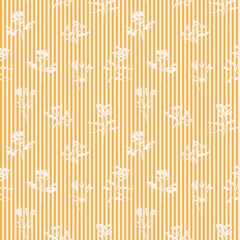 Orange Botanical Floral Seamless Pattern with striped Background
