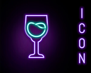 Glowing neon line Wine glass icon isolated on black background. Wineglass sign. Colorful outline concept. Vector