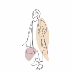 One line art abstract fashion model vector. Contemporary girl . Fashion concept, woman beauty minimalist, vector illustration pretty sexy. Cloth shop sale