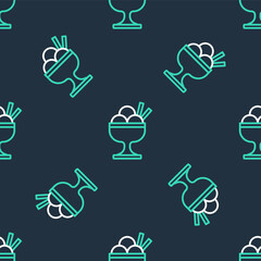 Line Ice cream in the bowl icon isolated seamless pattern on black background. Sweet symbol. Vector