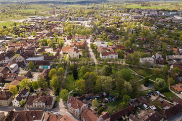 Fototapeta premium Aerial view of old town in city Kuldiga, Latvia