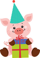 Happy birthday pig with gift