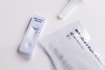 Obraz premium Sars Cov 2 rapid antigen test nasal kit. Self test. test at home. Corona, Covid 19. High quality photo
