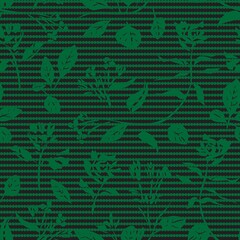 Green Botanical Floral Seamless Pattern with striped Background
