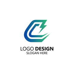 letter C and thunder logo design