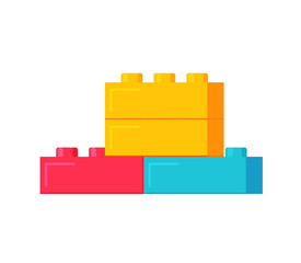 Building plastic toy bricks or child blocks construction vector flat cartoon illustration element isolated