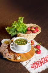 okroshka on the table with ingredients