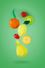 exotic tropical fruits made of paper on green