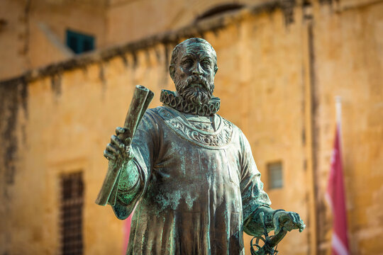 Valetta, Malta - January 11, 2019: Statue of Jean de Valette in the city center of Valletta, the capital of Malta.