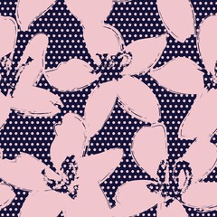 Fototapeta premium Pastel Botanical Tropical Floral Seamless Pattern with dotted Background