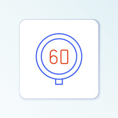 Line Speed limit traffic sign 60 km icon isolated on white background. Colorful outline concept. Vector