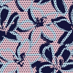 Pastel Botanical Tropical Floral Seamless Pattern with dotted Background