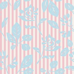 Pastel Botanical Floral Seamless Pattern with striped Background