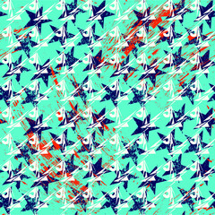 Abstract seamless urban pattern with chaotic stars and grunge spots
