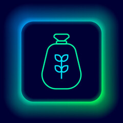 Glowing neon line Bag of flour icon isolated on black background. Colorful outline concept. Vector