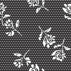 Naklejka premium Black and White Botanical Tropical Floral Seamless Pattern with dotted Background
