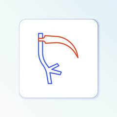 Line Scythe icon isolated on white background. Happy Halloween party. Colorful outline concept. Vector