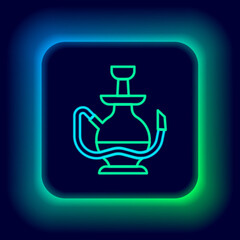 Glowing neon line Hookah icon isolated on black background. Colorful outline concept. Vector