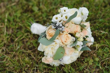 wedding bride's bouquet. vintage toned picture