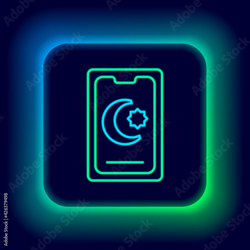 Glowing Neon Line Star And Crescent Symbol Of Islam Icon Isolated On Black Background Religion Symbol Colorful Outline Concept Vector Wall Mural Vector V