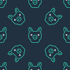 Line Pig icon isolated seamless pattern on black background. Animal symbol. Vector