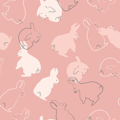 Seamless Pattern Cute Rabbits Pink Background Design Vector Illustration