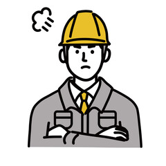 作業服　現場作業員　男性　怒っている　表情　ポップ　手描き
