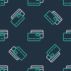 Line Credit card icon isolated seamless pattern on black background. Online payment. Cash withdrawal. Financial operations. Shopping sign. Vector
