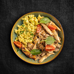 Stewed chicken breast strips