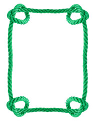 Green rope knot frame solated on white background