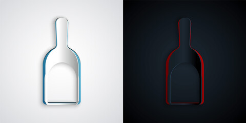 Paper cut Dustpan icon isolated on grey and black background. Cleaning scoop services. Paper art style. Vector