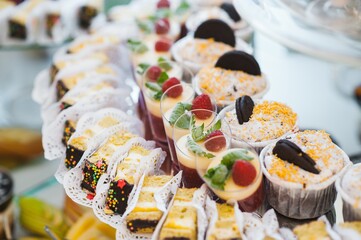 Many small desserts close together