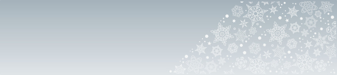 Snowflake banner, vector white flakes on gray background