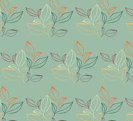 Seamless pattern with hand drawn leaves. Nature background, vector illustration	

